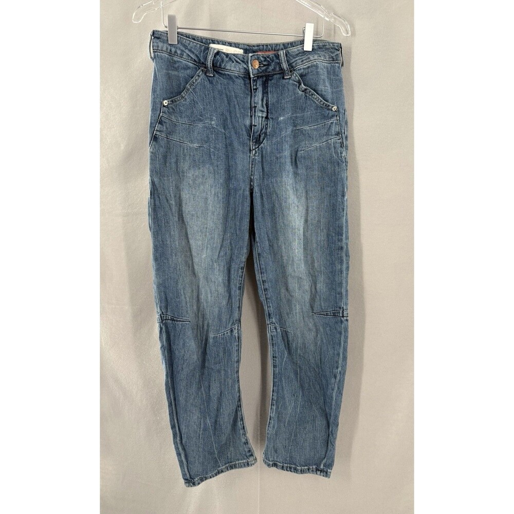 Anthropologie 28 Jeans Pilcro Barrel Bow Leg Boyfriend Distressed Stretch Blue